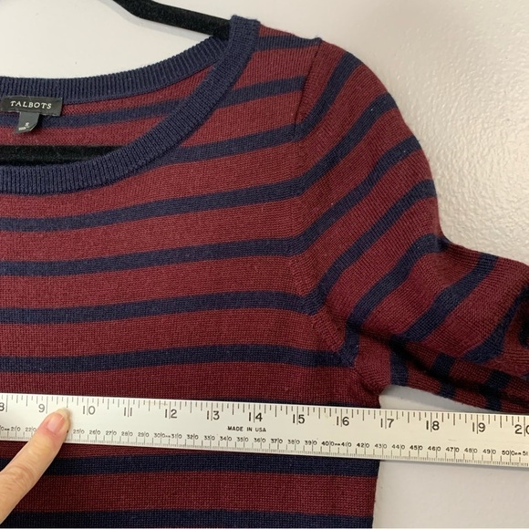 Talbots striped burgundy grey navy wool blend sweater dress with pockets. Size S - Picture 6 of 10